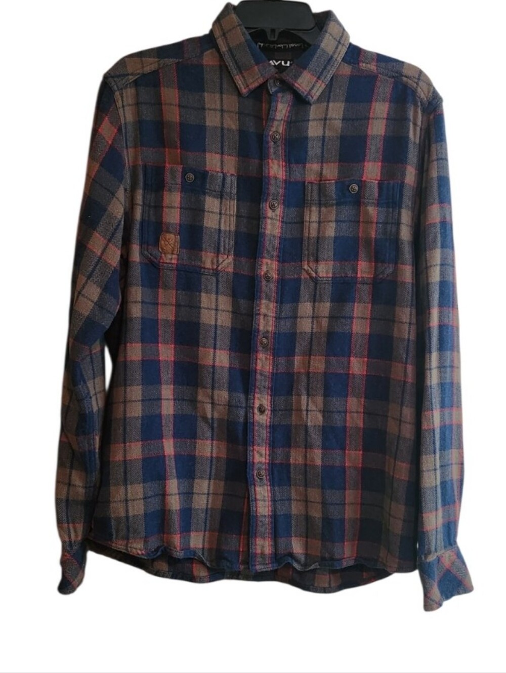Kavu Big Joe Flannel Plaid Button-Up Shirt - Navy & Brown